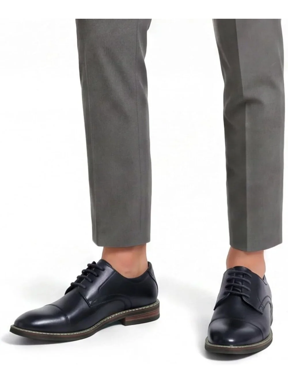 Men's Navy Wingtip Anti-Slip Durable Sole Business Oxford Derby Dress Shoes
